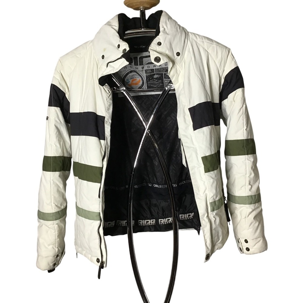 Ride Snowboards Cell Five Jacket Mens Small White Striped Waterproof Snowboard